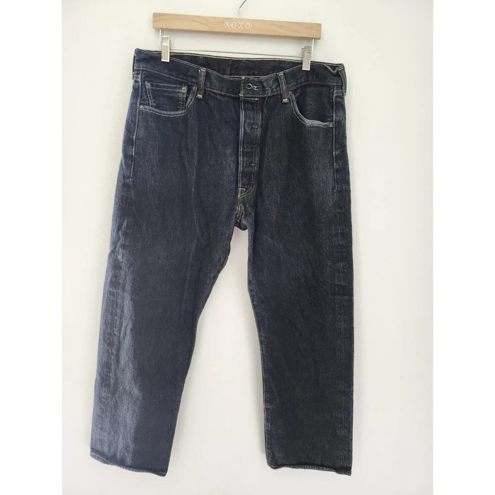 Classic 501 Levi's Men's Black Dark Wash Denim Straight Fit Jeans Size 38×30